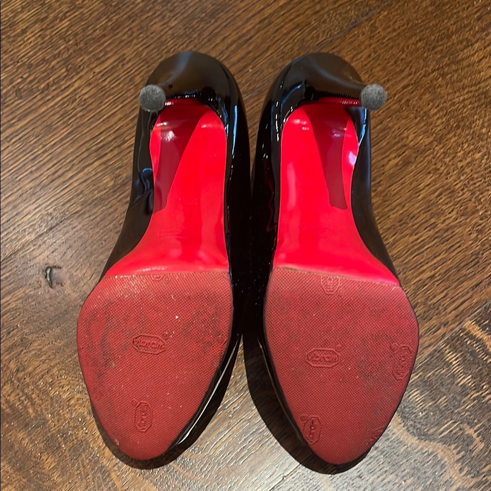 Christian Louboutin Black and Red Peep Toe Heels - Picture 4 of 4